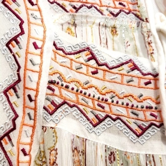 FREE PEOPLE Dance Magic Embroidered Yoke Semi Sheer Long Flowy Tunic Top NWT - Picture 10 of 14